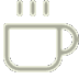 A steaming cup icon with stylized steam. Simple, monochrome design suggesting warmth and comfort, symbolizing coffee or tea. No landmarks or historical buildings visible.